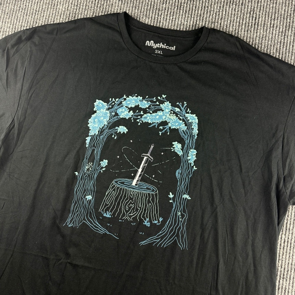 Mythical Rhett Link Sword in Stump Graphic T-Shirt Mens 3XL Black Cotton GMM